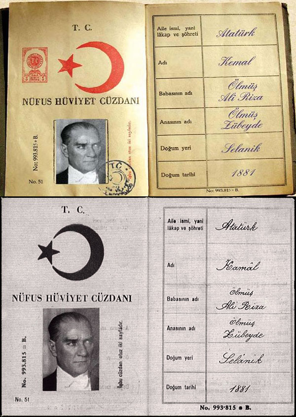 Gazi Mustafa Kemal Atatürk'ün nüfüs cüzdanın görmeyen varmı ? Görselde sizin için