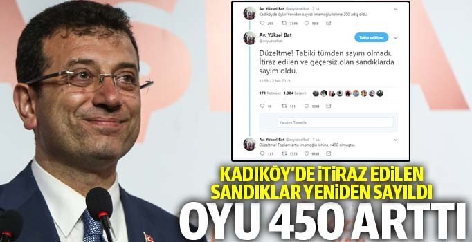 Kadıköy'de oylar yeniden sayıldı ve İmamoğlu'nun oyu 450 arttı