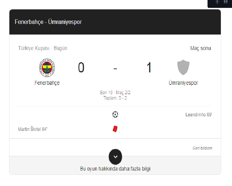 Fenerbahçe Son dakika golüyle kupa maçında Ümraniyespo'a 1-0 yenilip elendi,şimdi ne olacak?