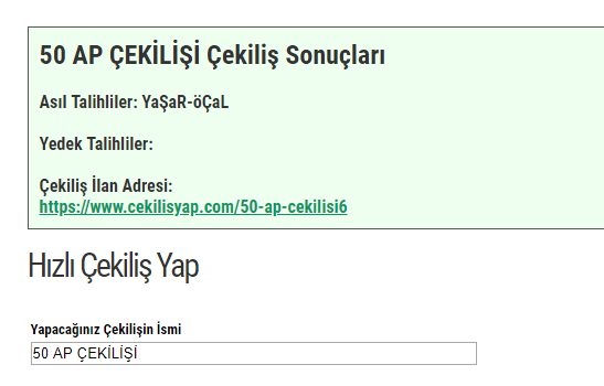 << 50 AP ÇEKİLİŞ SONUCU >>