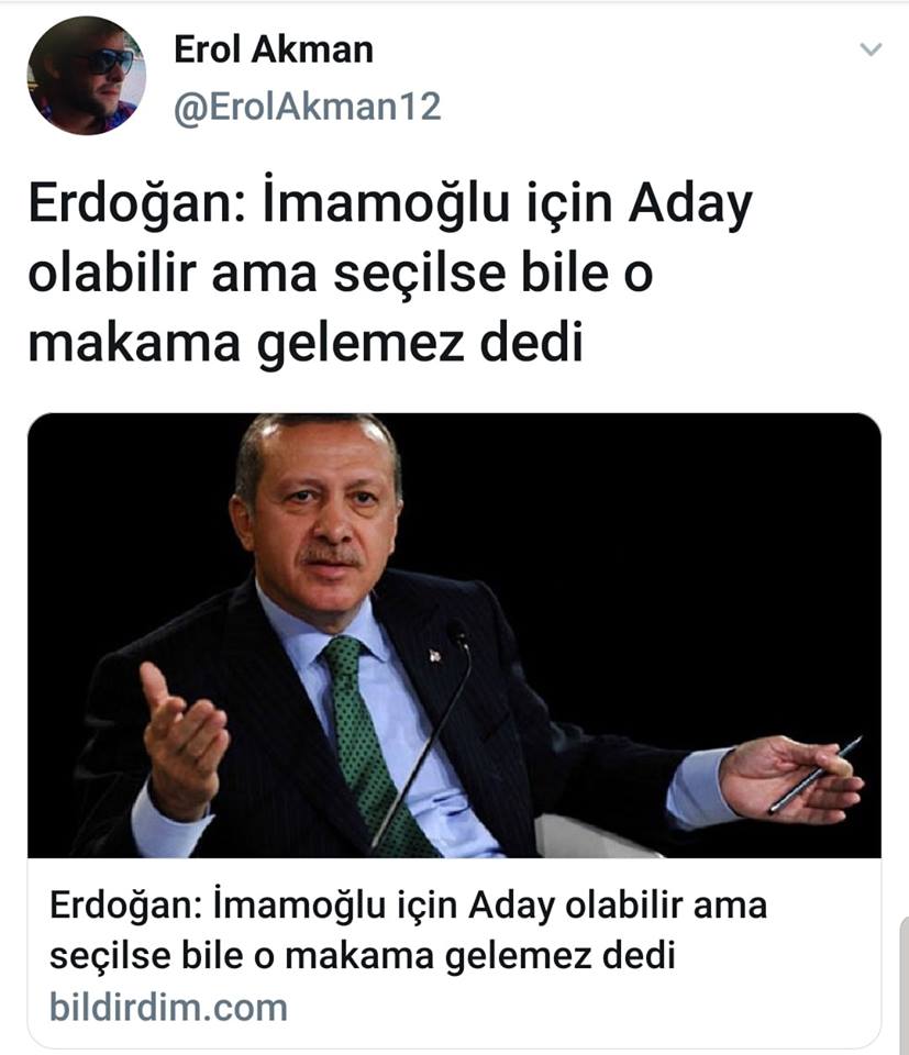 Erdoğan :İmamoğlu için aday olabilir ama seçilse bile o makama gelmez dedi.